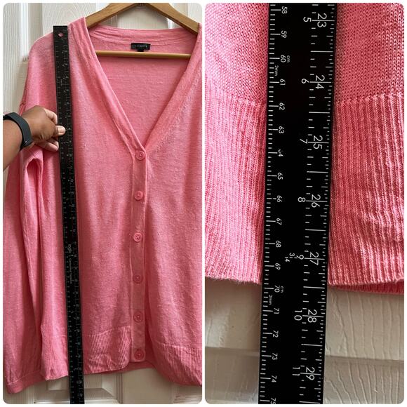 Talbots Pink Linen V Neck Button Cardigan Medium Natural Slub Textured - Picture 10 of 12